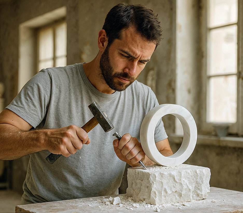 A person using a hammer to chisel a sculpture

AI-generated content may be incorrect.