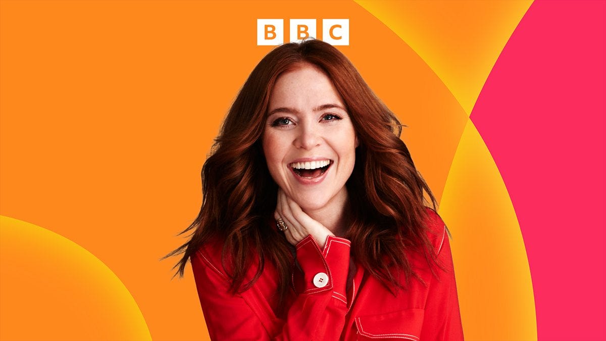 BBC Radio 2 - The Sara Cox Breakfast Show, Angela Scanlon sits in BBC Radio 2 - The Sara Cox Breakfast Show, Angela Scanlon sits in