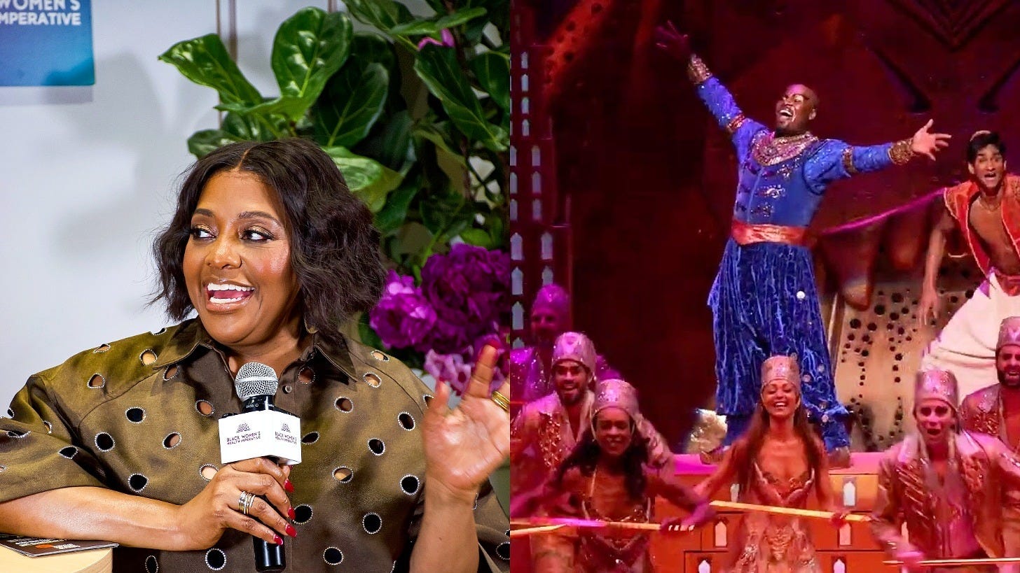 Sherri Shepherd at the 2026 Essence Festival, and the Genie in Aladdin on Broadway. Images: Gabriel Brooks via Wikimedia Commons and Disney On Broadway Sherri Shepherd at the 2026 Essence Festival, and the Genie in Aladdin on Broadway. Images: Gabriel Brooks via Wikimedia Commons and Disney On Broadway