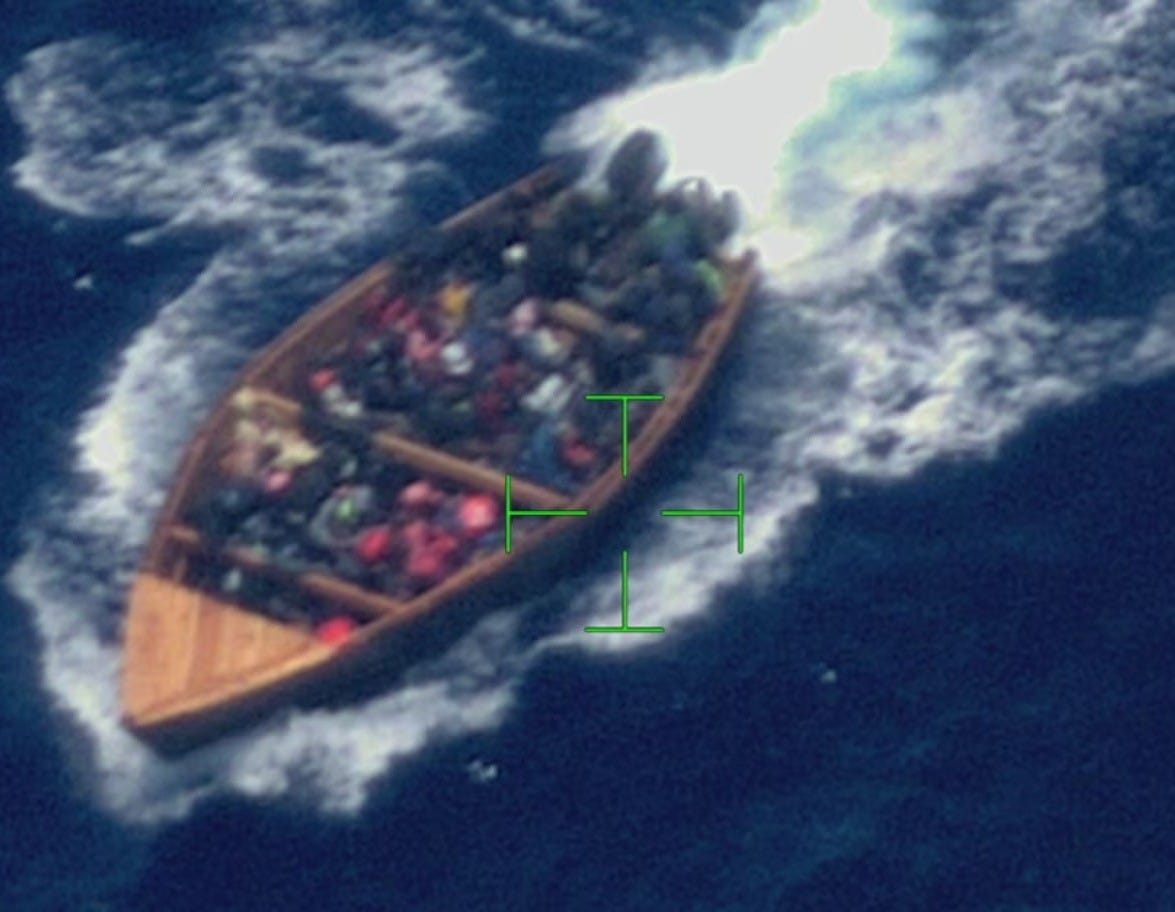 Sixty illegal aliens were aboard this human smuggler’s boat, spotted by a CBP patrol plane off Puerto Rico last month