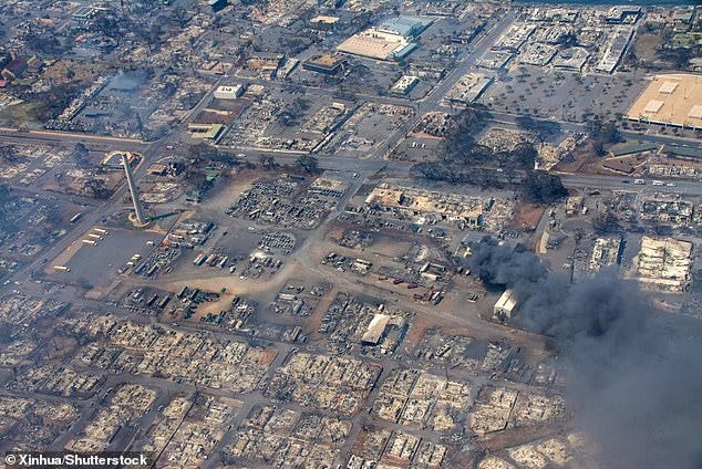 The devastated seaside town of Lahaina, which was essentially razed by a raging wildfire last week