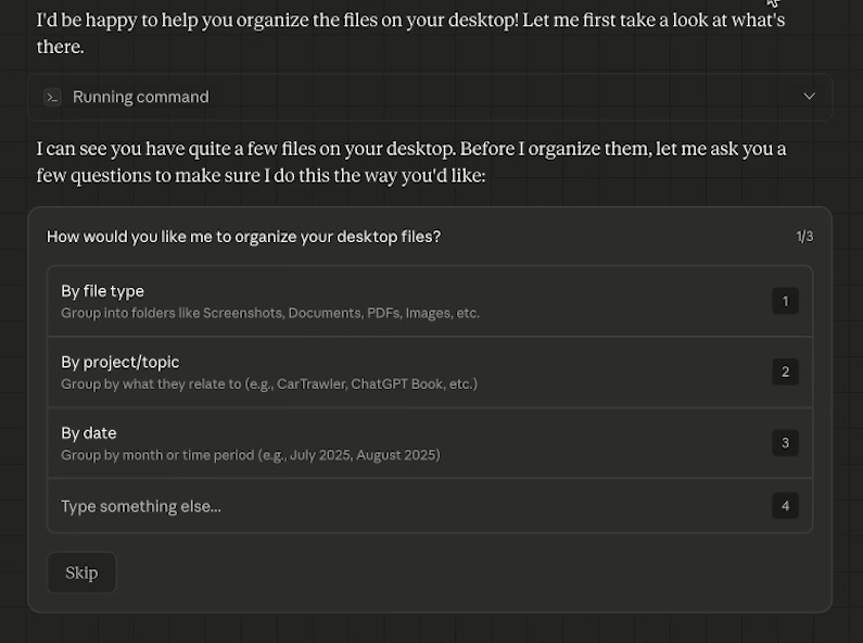 Sample query of Claude Cowork