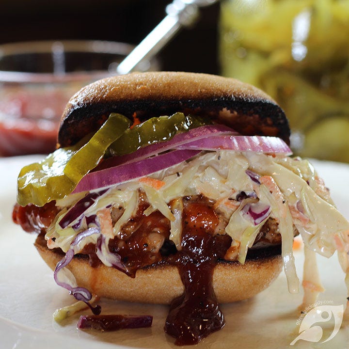 Closeup of BBQ Chicken Sandwiches Closeup of BBQ Chicken Sandwiches