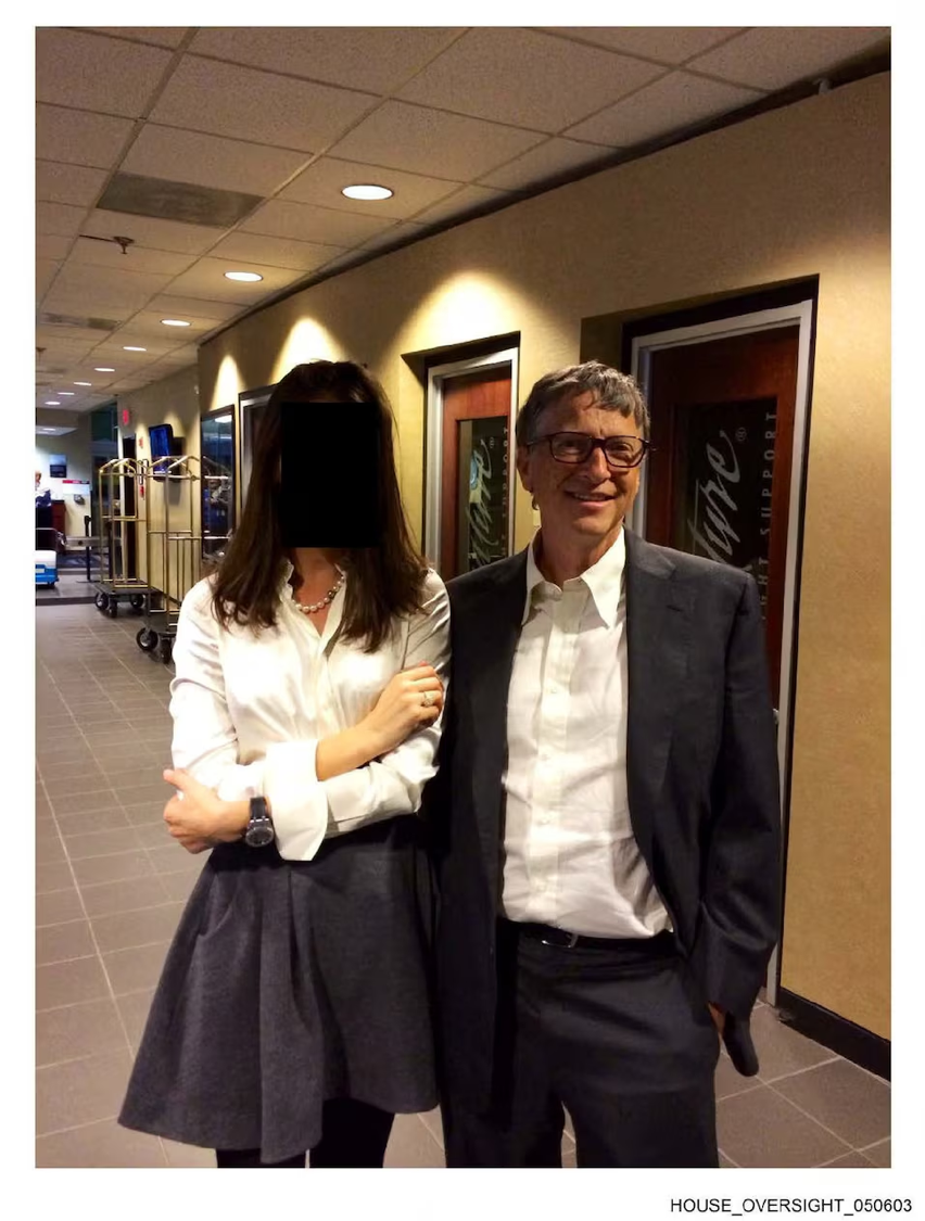 Bill Gates appears with a woman, who's identity has been obscured, in this image from the Epstein estate released by House Oversight Committee Democrats in Washington, D.C., U.S., on December 18, 2025. House Oversight Committee Democrats