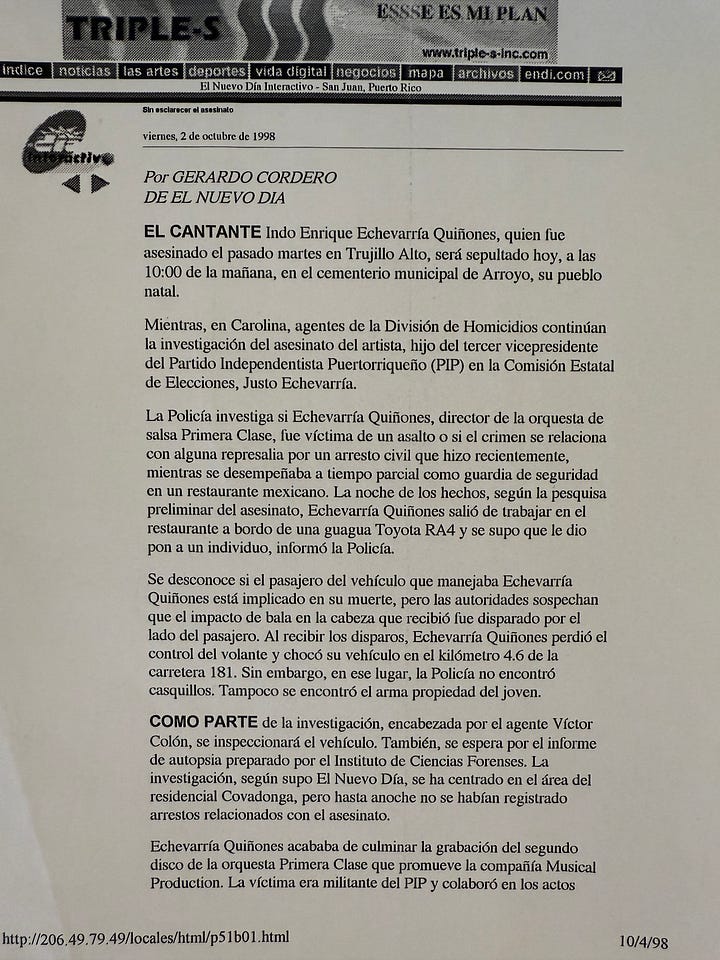 Stories published by newspapers in Puerto Rico covering Indo Enrique Echevarría Quiñones' shooting death. (Mc Nelly Torres | Don't Forget My Voice)