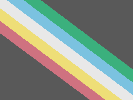 A charcoal grey flag bisected diagonally from the top left corner to the lower right corner by five parallel stripes in red, pale gold, pale grey, light blue, and green. Designed to be visually safe and inclusive.