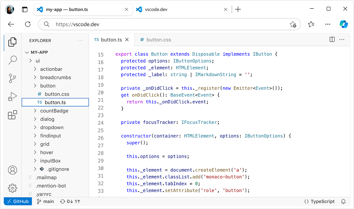 vscode.dev in an Edge browser tab