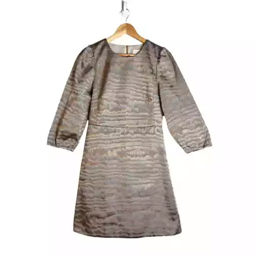 J. Crew Collection Women’s Gold Metallic Brocade 3/4 Sleeve Mini Dress Size 6 - Picture 1 of 10