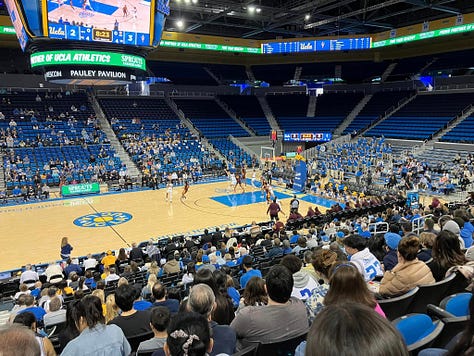 Images of UCLA, Pauley Pavillon, and NCAA Championship banners