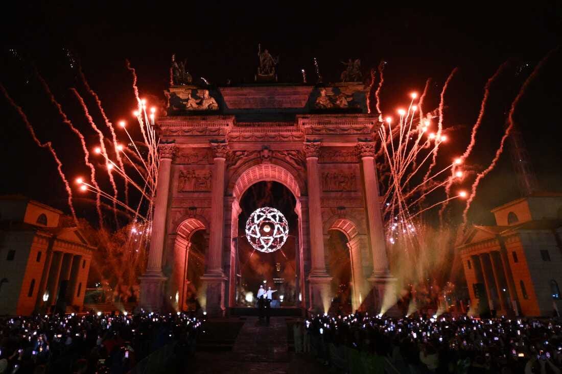 A general view of the Olympic flame in the Olympic cauldron designed by Marco Balich next to the Arco della Pace monument in Milan. A general view of the Olympic flame in the Olympic cauldron designed by Marco Balich next to the Arco della Pace monument in Milan.