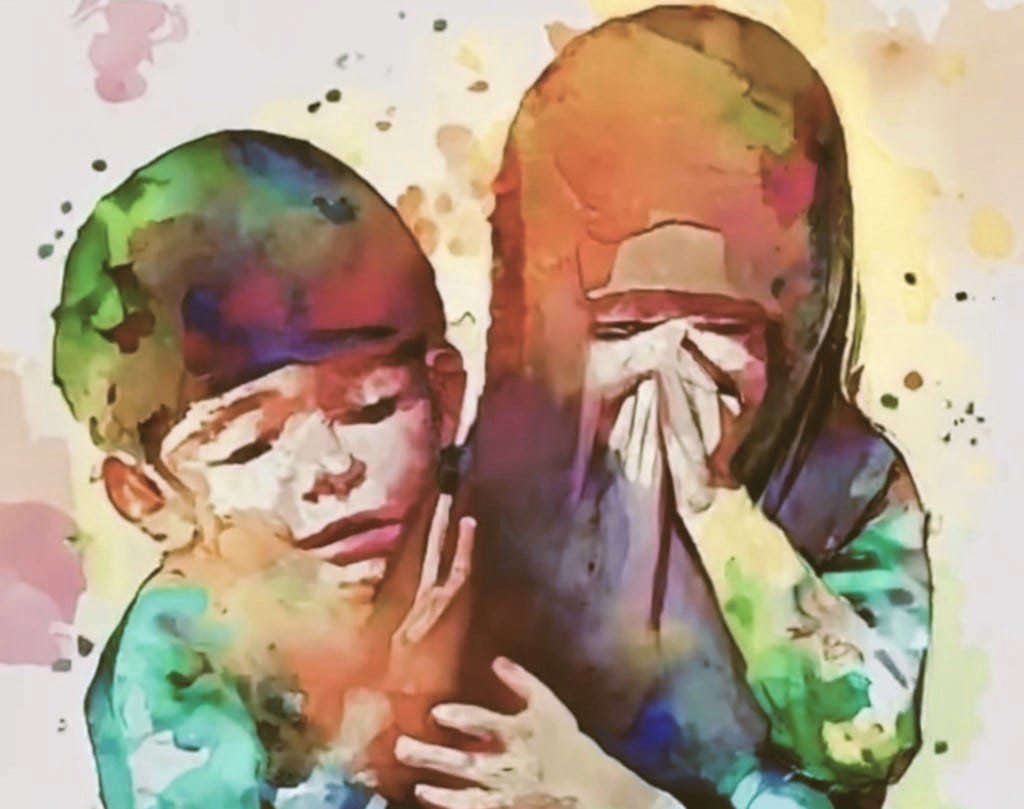 boy comforting girl