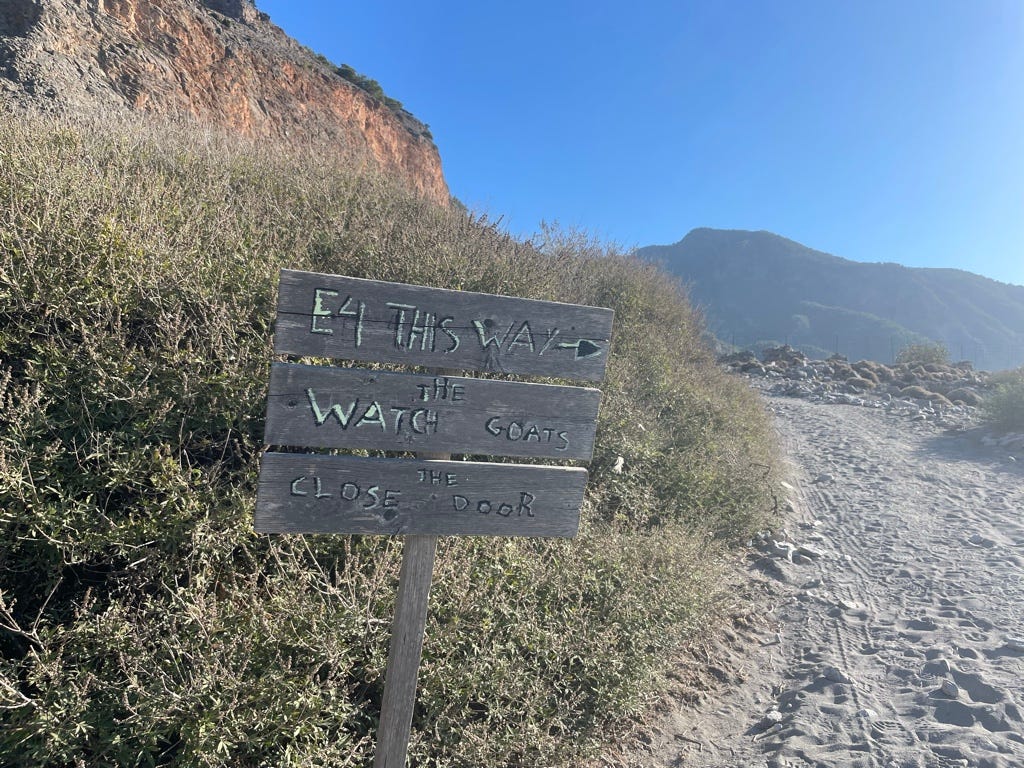 The sign marking the start of the trail from Agia Roumeli to Loutro.