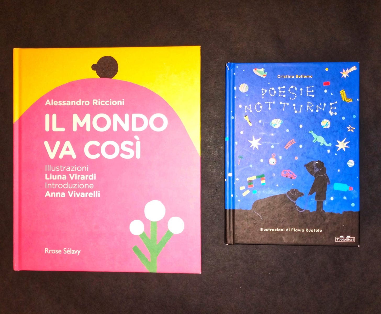 Il mondo va così, Alessandro Riccioni, Liuna Virardi, Rrose Sélavy e Poesie Notturne, Cristina Bellemo, Flavia Ruotolo ed edito da Topipittori