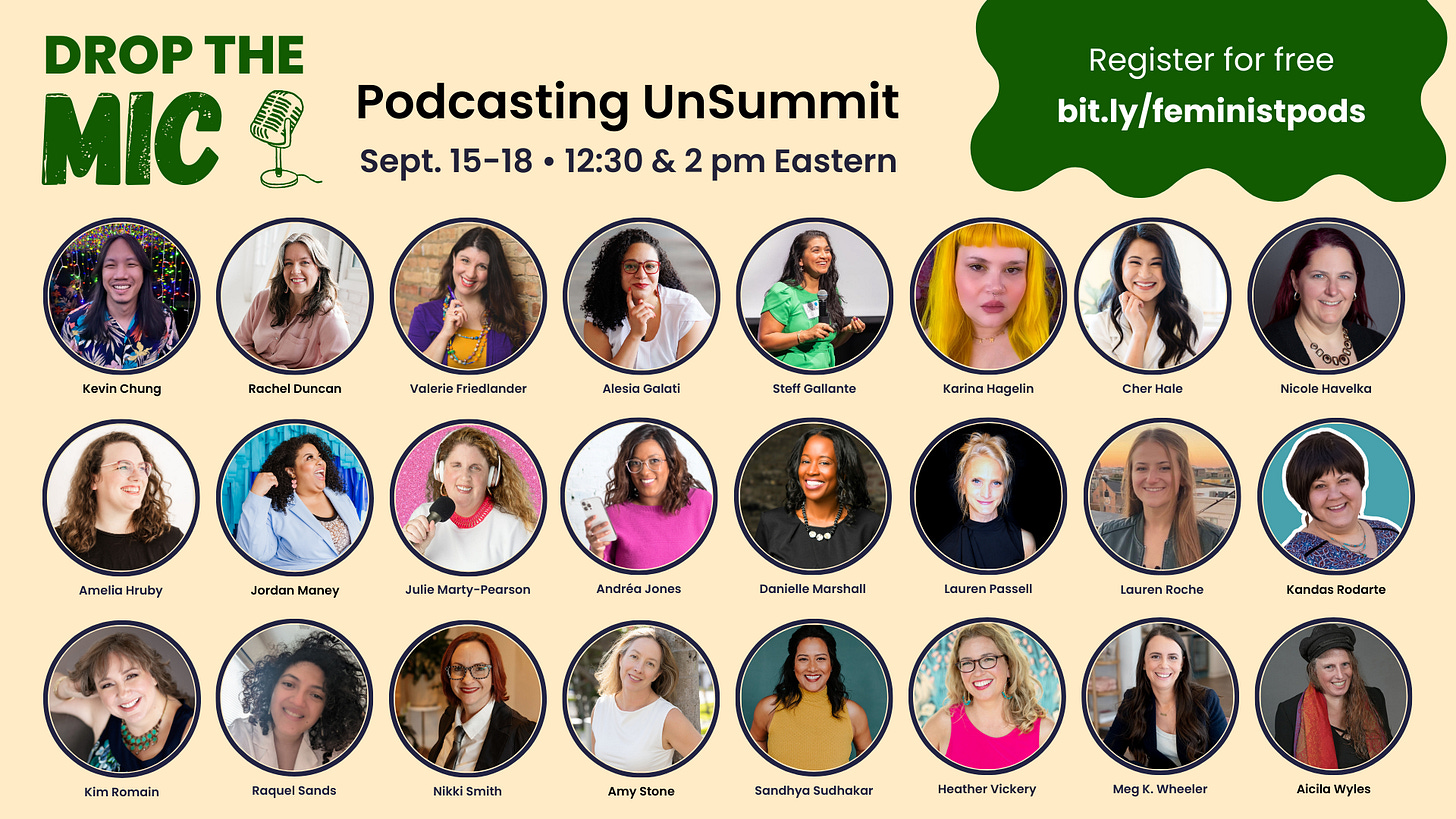 drop the mic promotional image with bubble images of 24 speakers