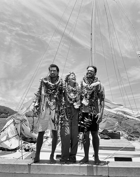 me hugging my family upon arrival from my sailing trip 