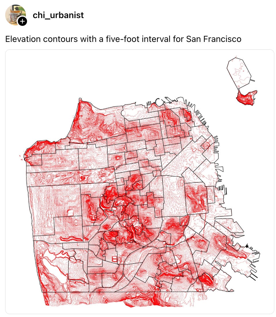 chi_urbanist 7h Elevation contours with a five-foot interval for San Francisco