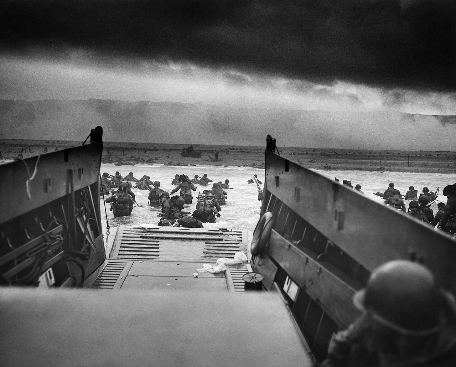 US troops wading onshore at Normandy