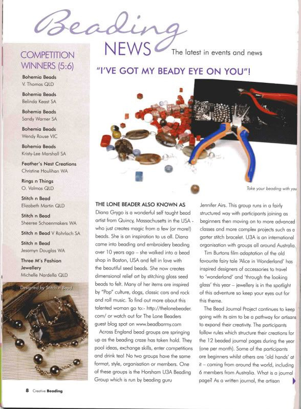 australia creative beading magazine 6.3 bead embroidery beadwork thelonebeader Boston artist australia creative beading magazine 6.3 bead embroidery beadwork thelonebeader Boston artist