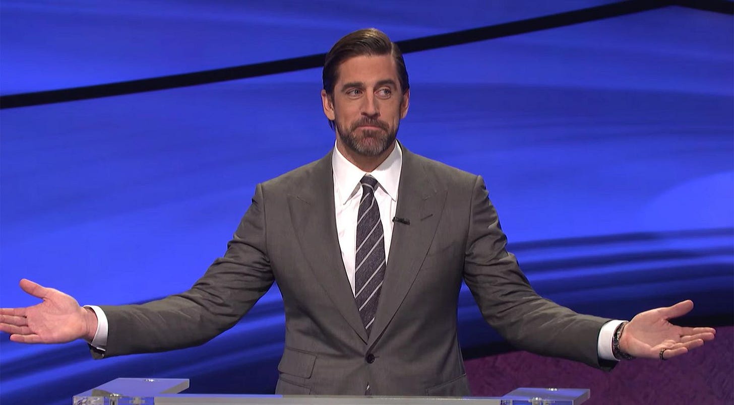 Jeopardy! host Aaron Rodgers responds to a failed Green Bay Packers clue
