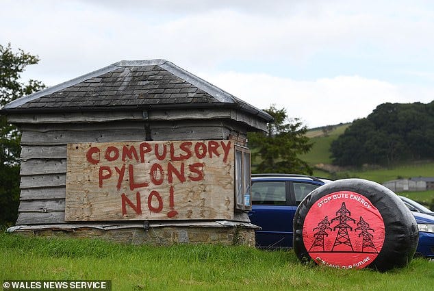 The proposed 36 wind turbines and miles of pylons in the Nant Mithil Energy Park have triggered outrage from locals, who are campaigning against it