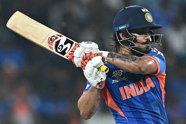 India's Ishan Kishan plays a shot during the 2026 ICC Men's T20 Cricket World Cup group stage match between India and Pakistan at the R Premadasa...