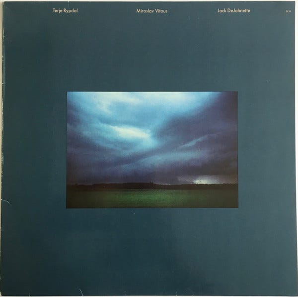 Album cover of 1979 album titled Terje Rypdal / Miroslav Vitous / Jack DeJohnette, on ECM