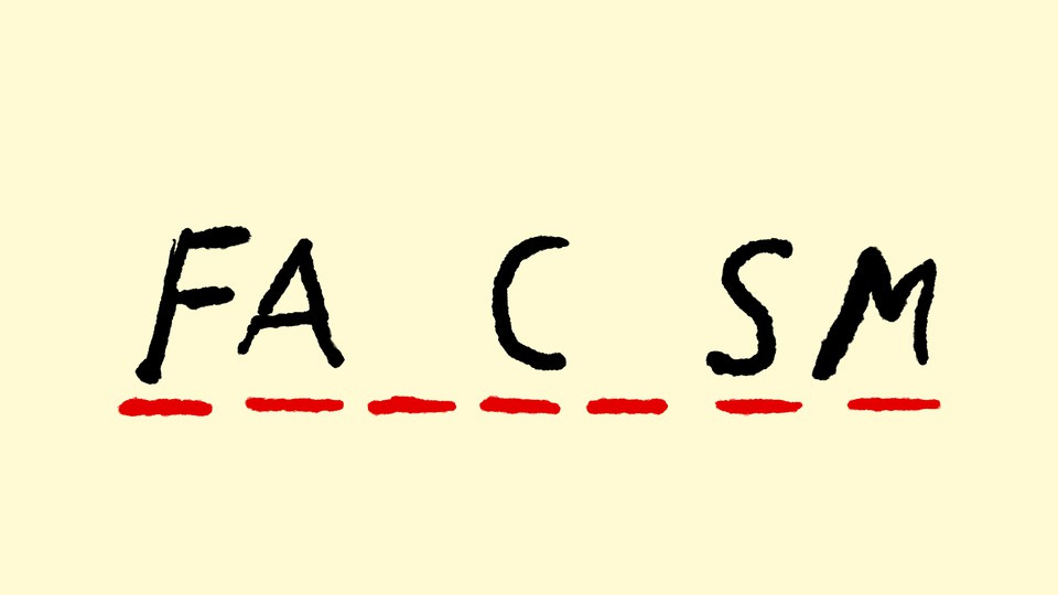 A fill-in-the-blanks word puzzle almost spells out "fascism," with the first "s" and the letter "i" missing.