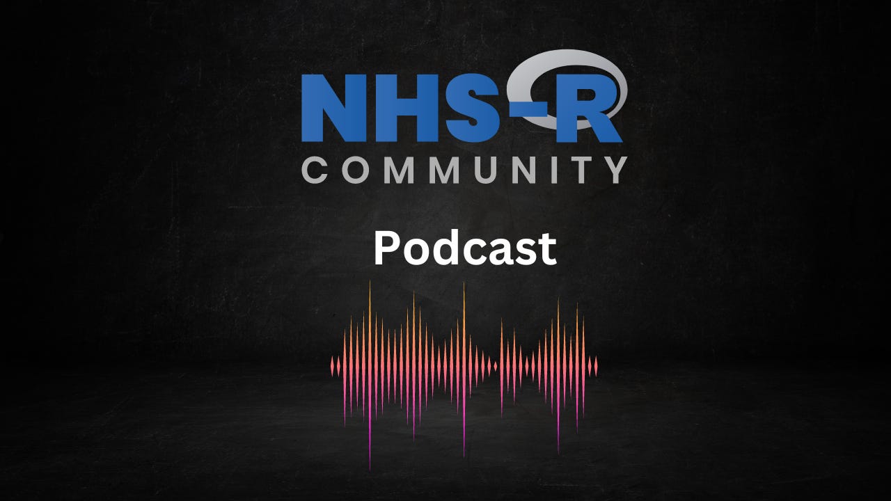 NHS-R Community Podcast YouTube cover image with sound waves
