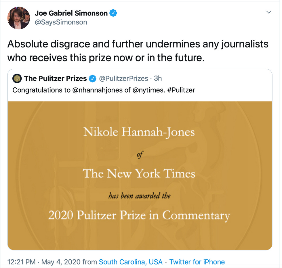 Absolute disgrace and further undermines any journalist who receives this prize now or in the future. Absolute disgrace and further undermines any journalist who receives this prize now or in the future.