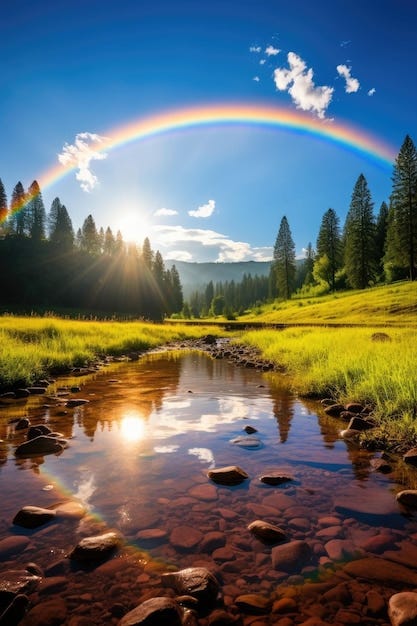 Un arco iris sobre un arroyo | Imagen Premium generada con IA