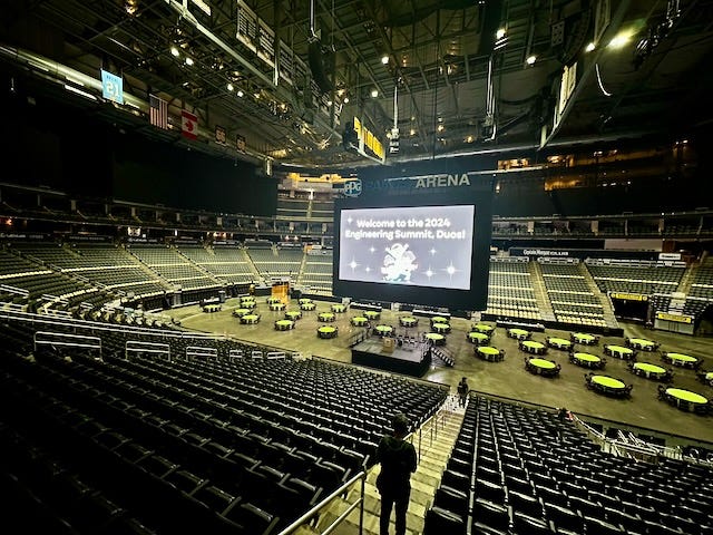 A view of the inside of PPG Paints Arena before the start of the Duolingo Engineering Summit. A view of the inside of PPG Paints Arena before the start of the Duolingo Engineering Summit.