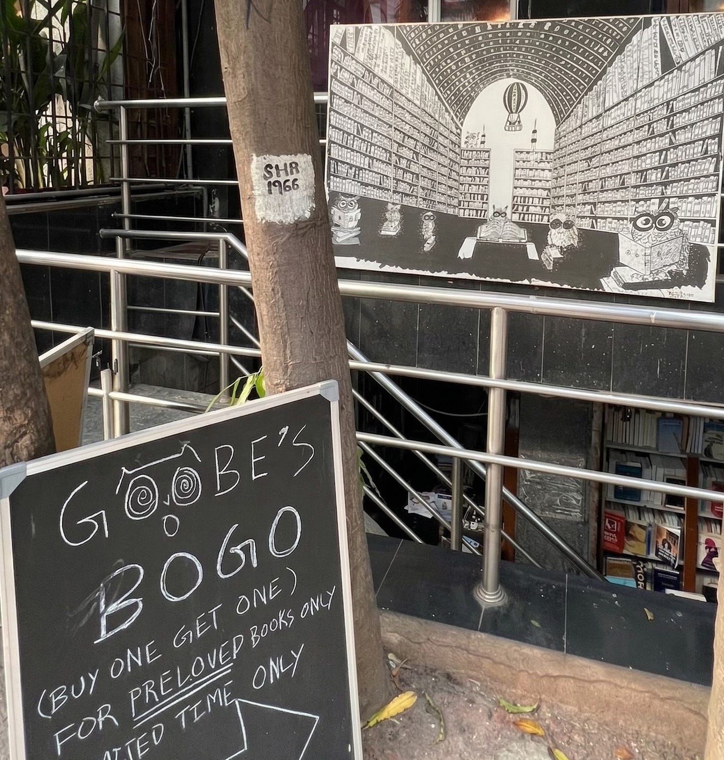 Image showcasing the facade of Goobe's book republic, viewed from Church Street Bangalore