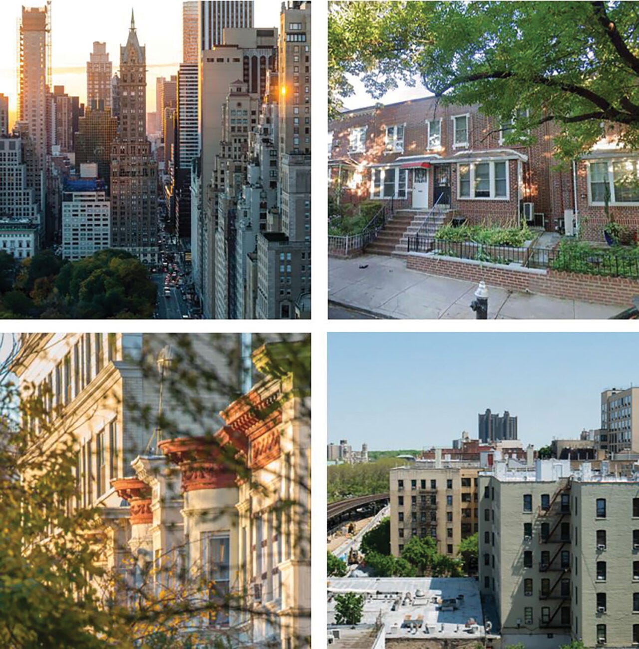 A grid of four NYC building scenes.