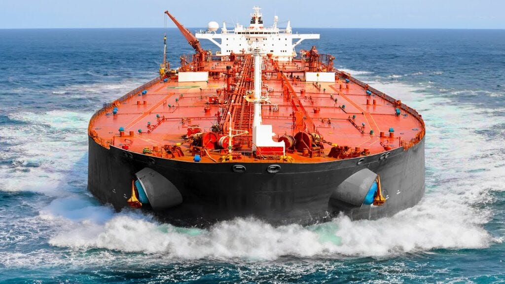 Large oil tanker ship navigating through rough ocean waves at sea Large oil tanker ship navigating through rough ocean waves at sea