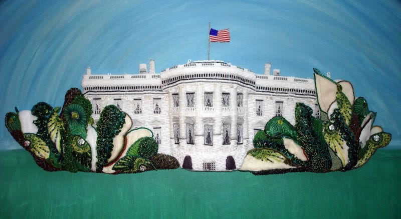 beaded White House trees Barack Obama pop art relief painting beading blog bead artist beadwork beaded White House trees Barack Obama pop art relief painting beading blog bead artist beadwork