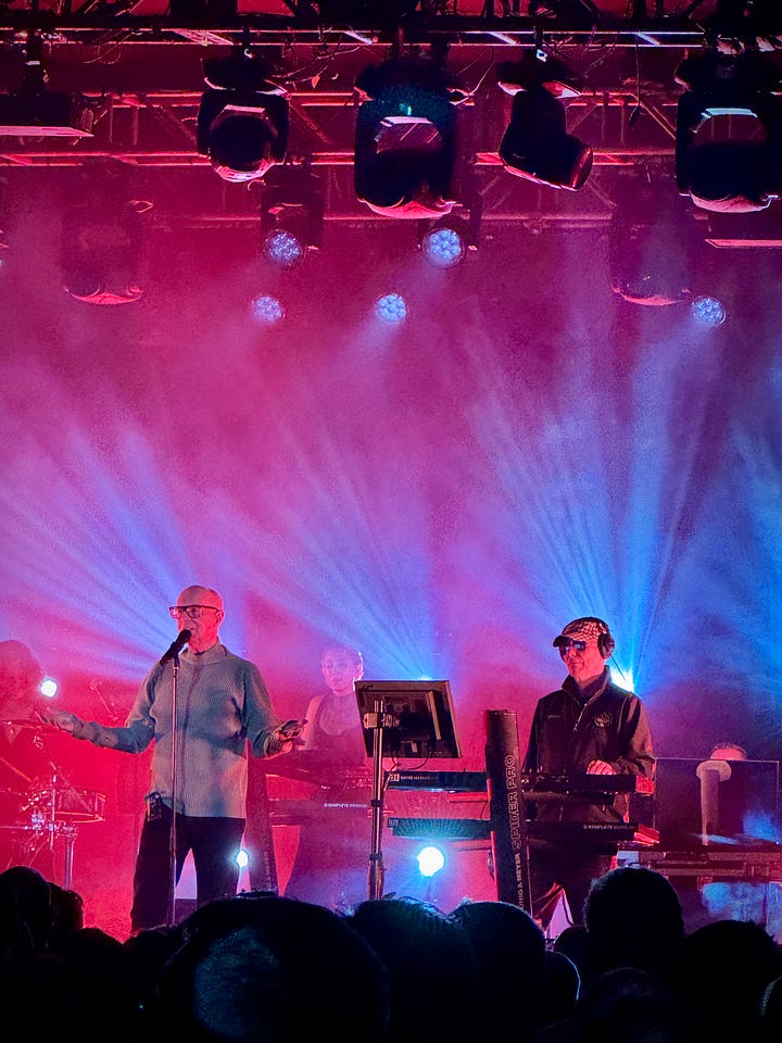 Photographs of Pet Shop Boys performing live at The Electric Ballroom, London, April 2026.