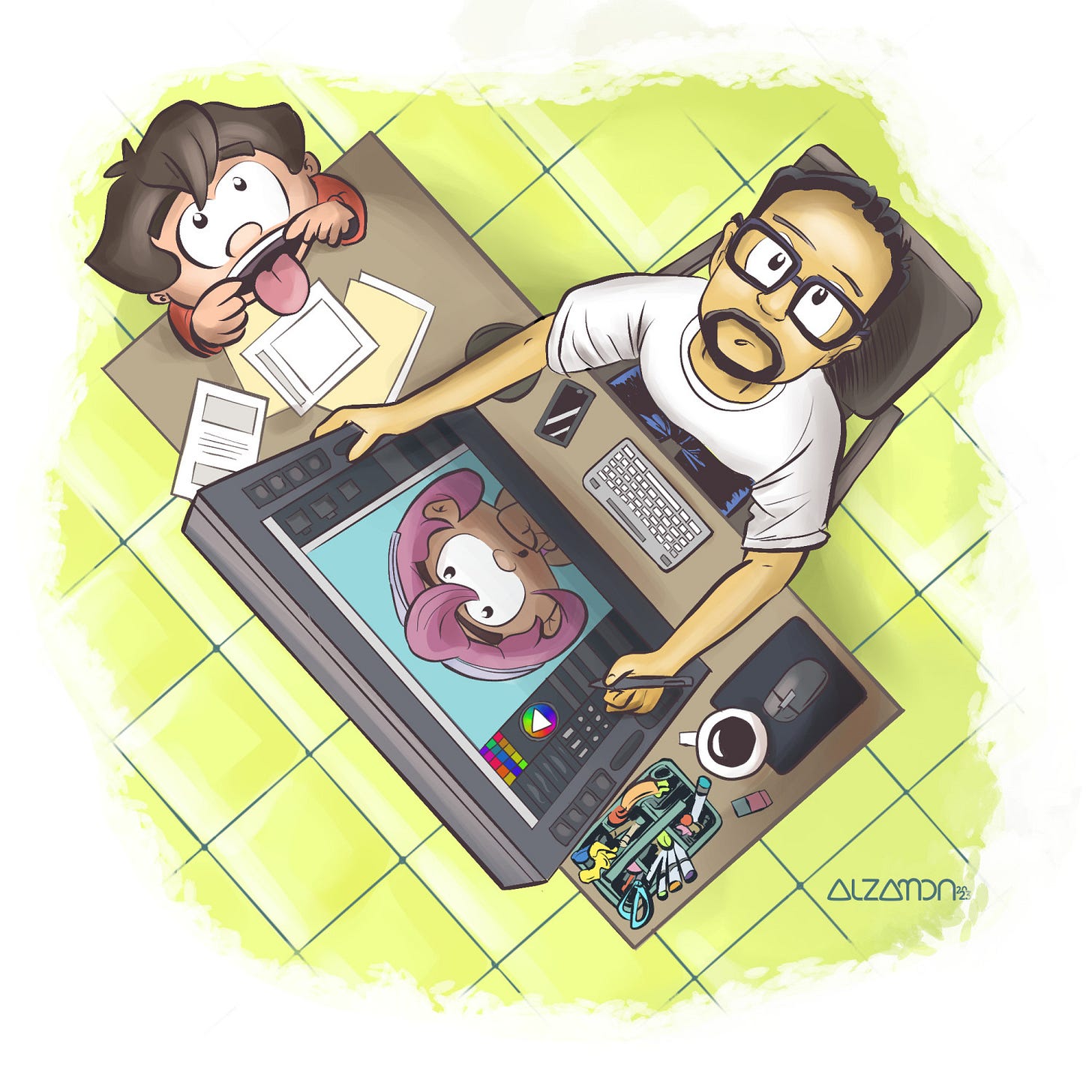 Yes that's me. Okay, more like cartoon me. At left, Daniel is being his usual self while Susana looks on.