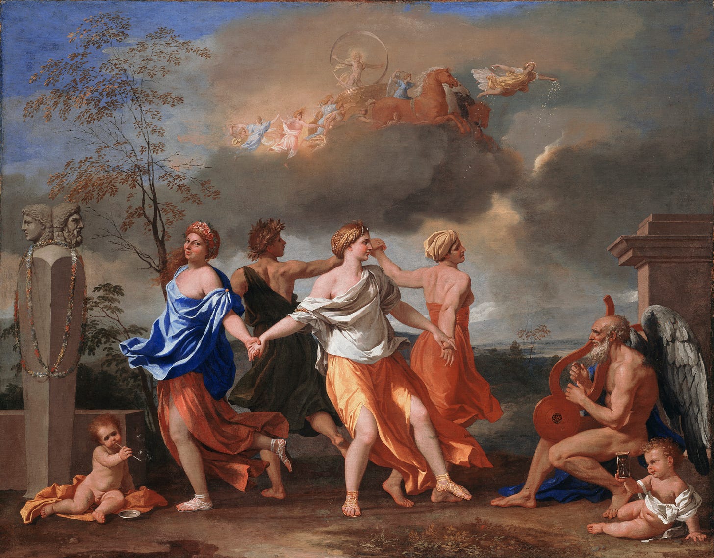 Poussin's allegorical dancers turning in a ring while an old man plays a lyre Poussin's allegorical dancers turning in a ring while an old man plays a lyre