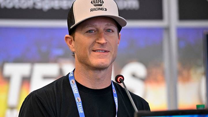 May 4, 2025; Fort Worth, Texas, USA; Driver Kasey Kahne speaks to the media before the start of the Wurth 400 race at Texas Motor Speedway. Jerome Miron-Imagn Images May 4, 2025; Fort Worth, Texas, USA; Driver Kasey Kahne speaks to the media before the start of the Wurth 400 race at Texas Motor Speedway. Jerome Miron-Imagn Images
