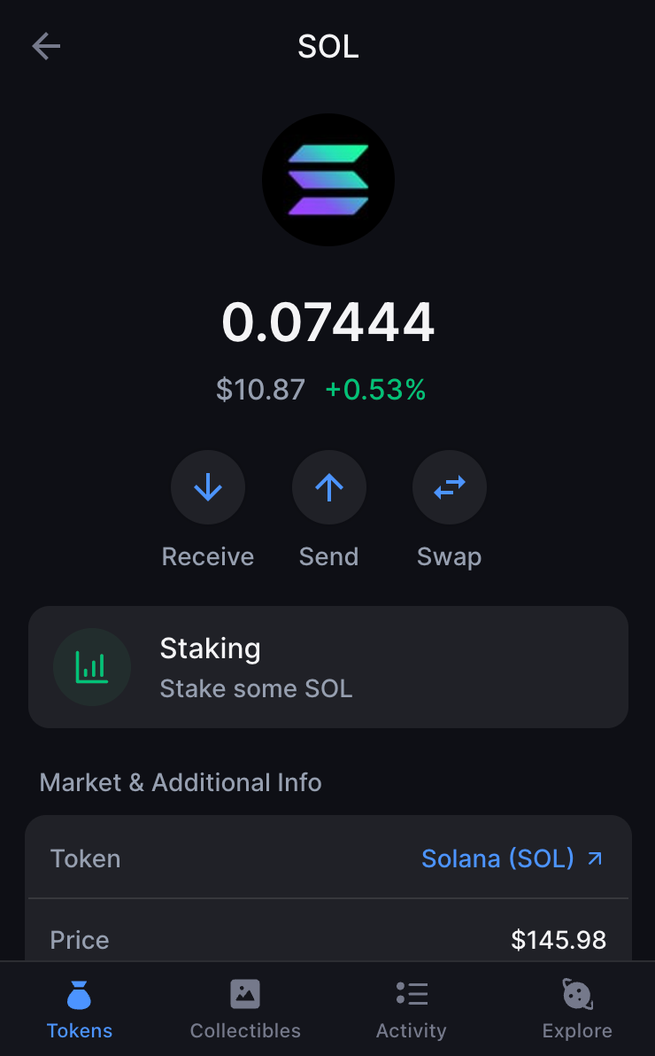 SOL can be staked directly in the Backpack wallet interface.