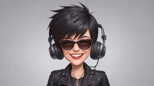 Young brunette beautiful woman with black leather jacket and sunglasses.