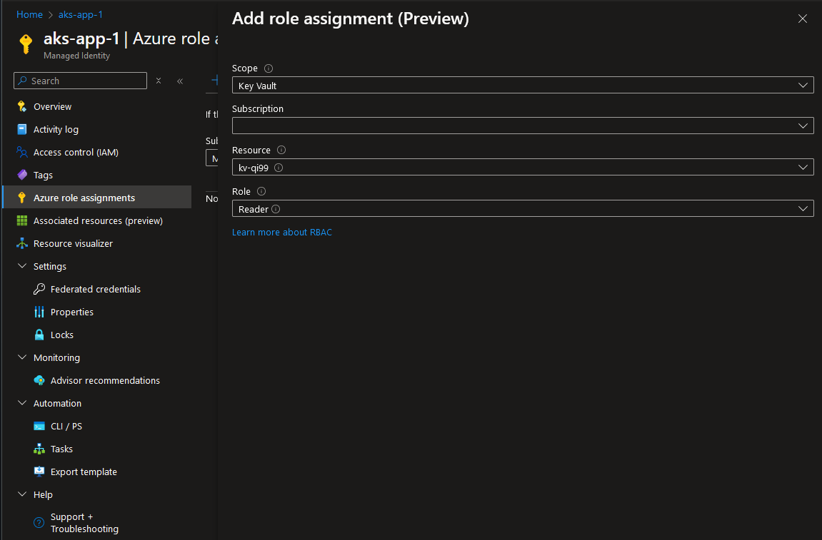 Asignar un rol a la user Managed Identity Asignar un rol a la user Managed Identity