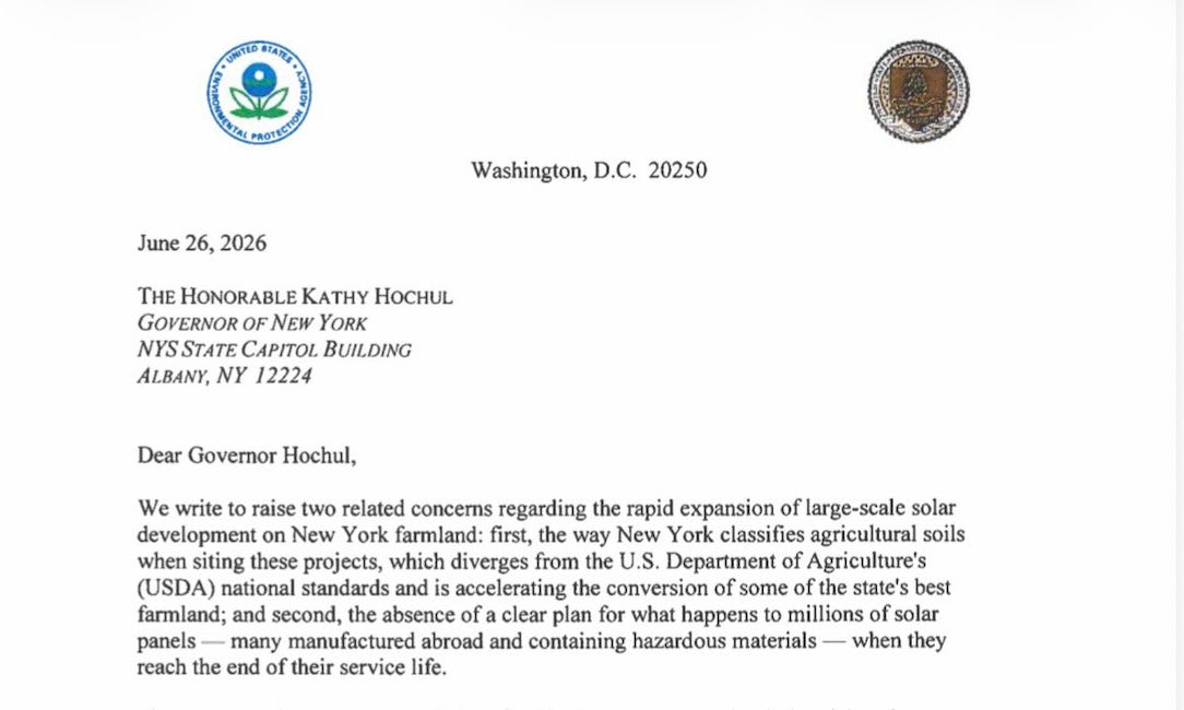 Kathy's got some explaining to do: USDA, EPA, and John Rich send federal letter to NY over solar "farms"