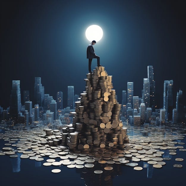 Full shot man with coins