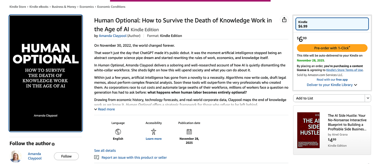 Book listing on Amazon