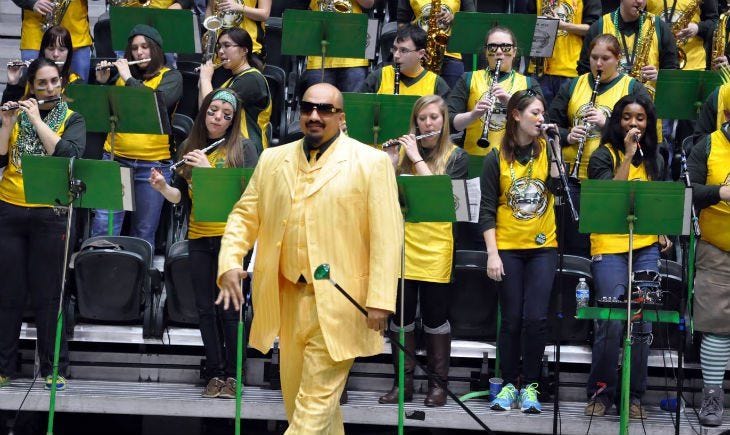 video of The George Mason University pep band; Doc Nix and The Green  Machine, practicing Ra… | Rage against the machine, Bulls on parade, George  mason university