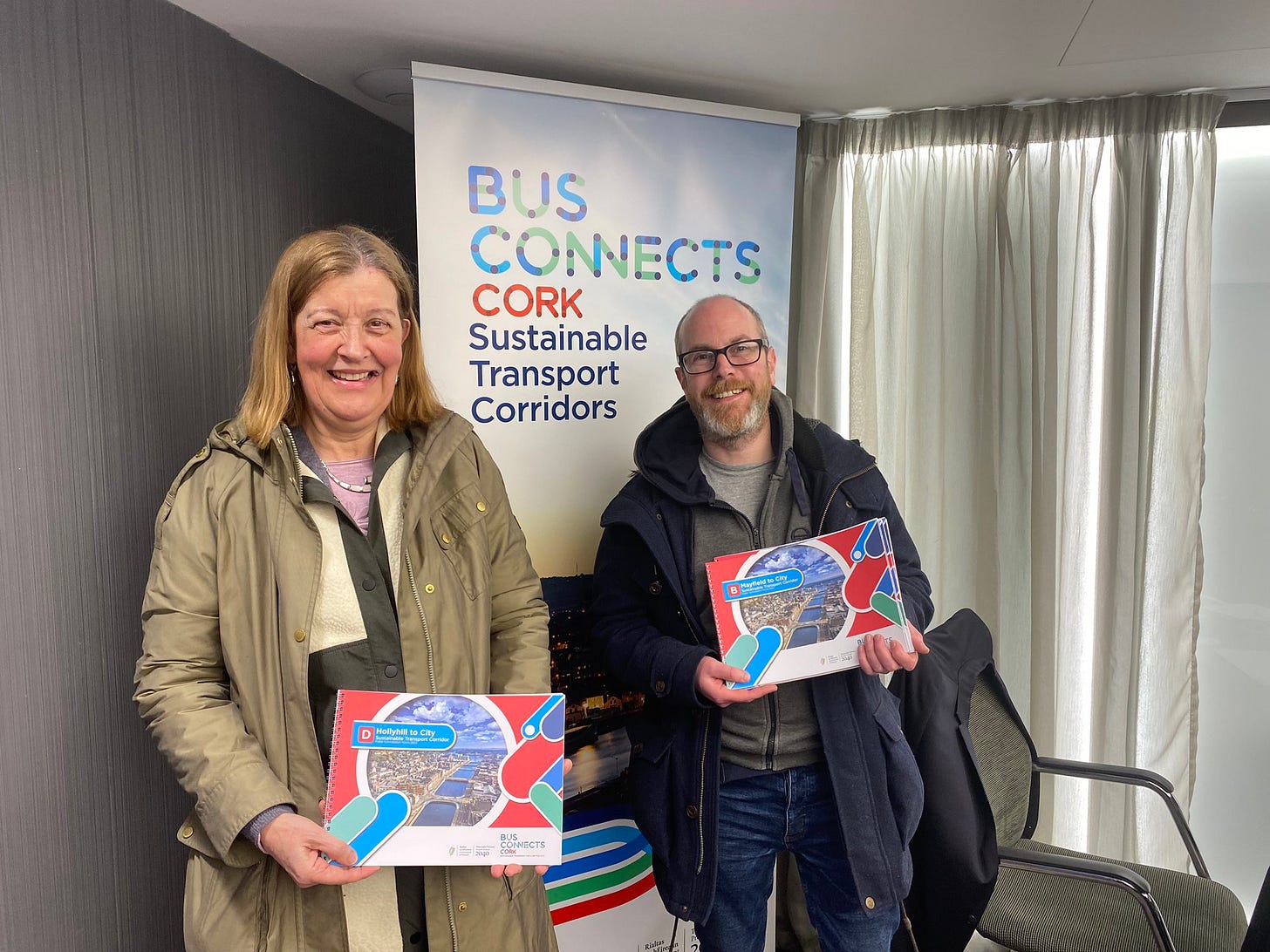 Cllr Colette Finn and Cllr Oliver Moran at the launch of revised plans for BusConnects Cork.