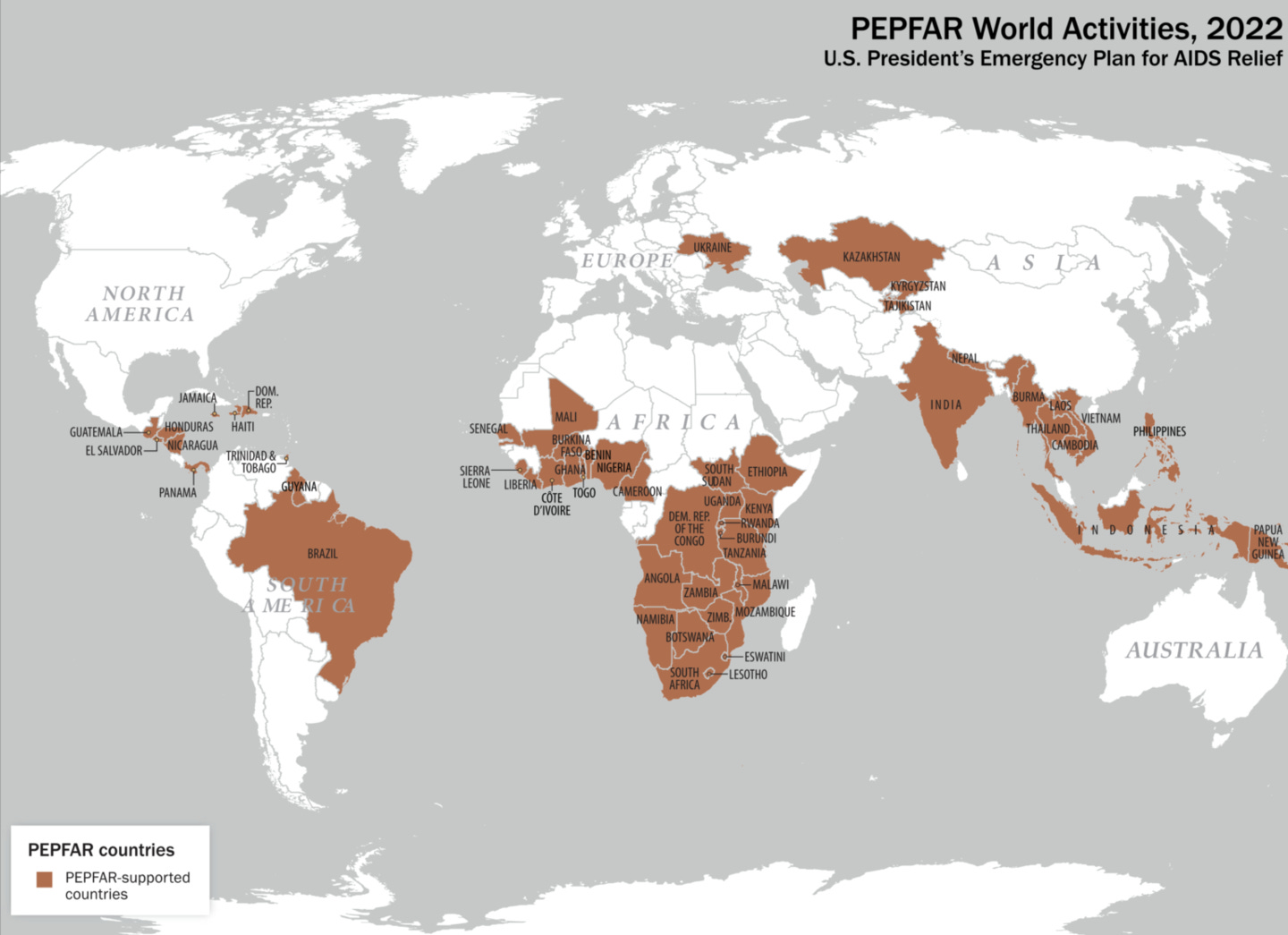 Map of PEPFAR world activities 2022 Map of PEPFAR world activities 2022