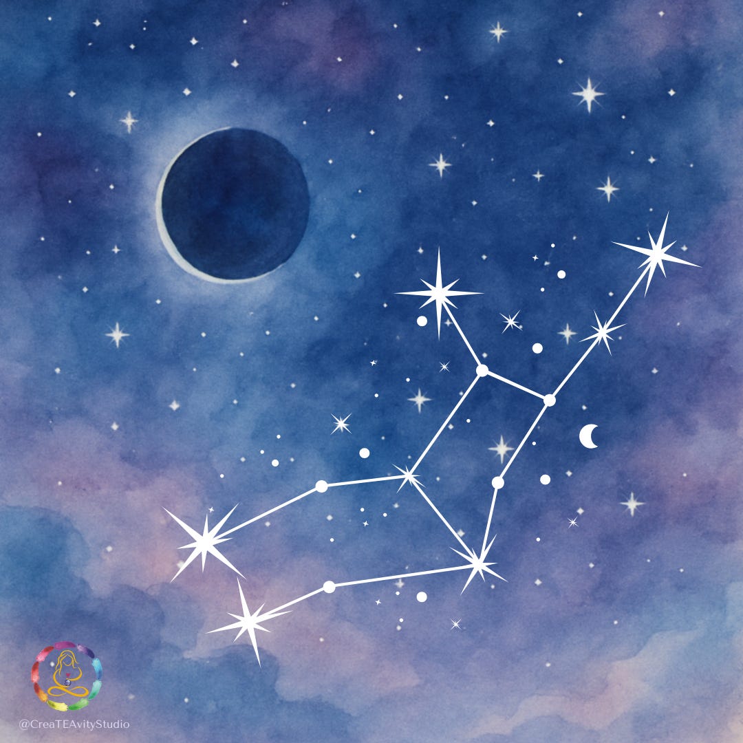 Virgo constellation and new moon in watercolour - Createavity Studio