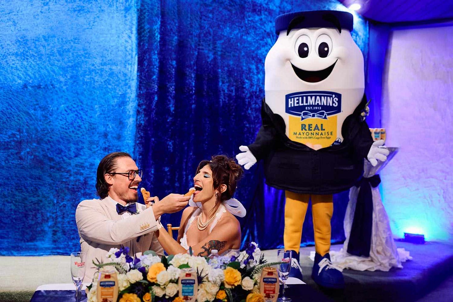 Couple Married by Mayonnaise Mascot in Chicken Tender Dip-Themed Wedding  (Exclusive)
